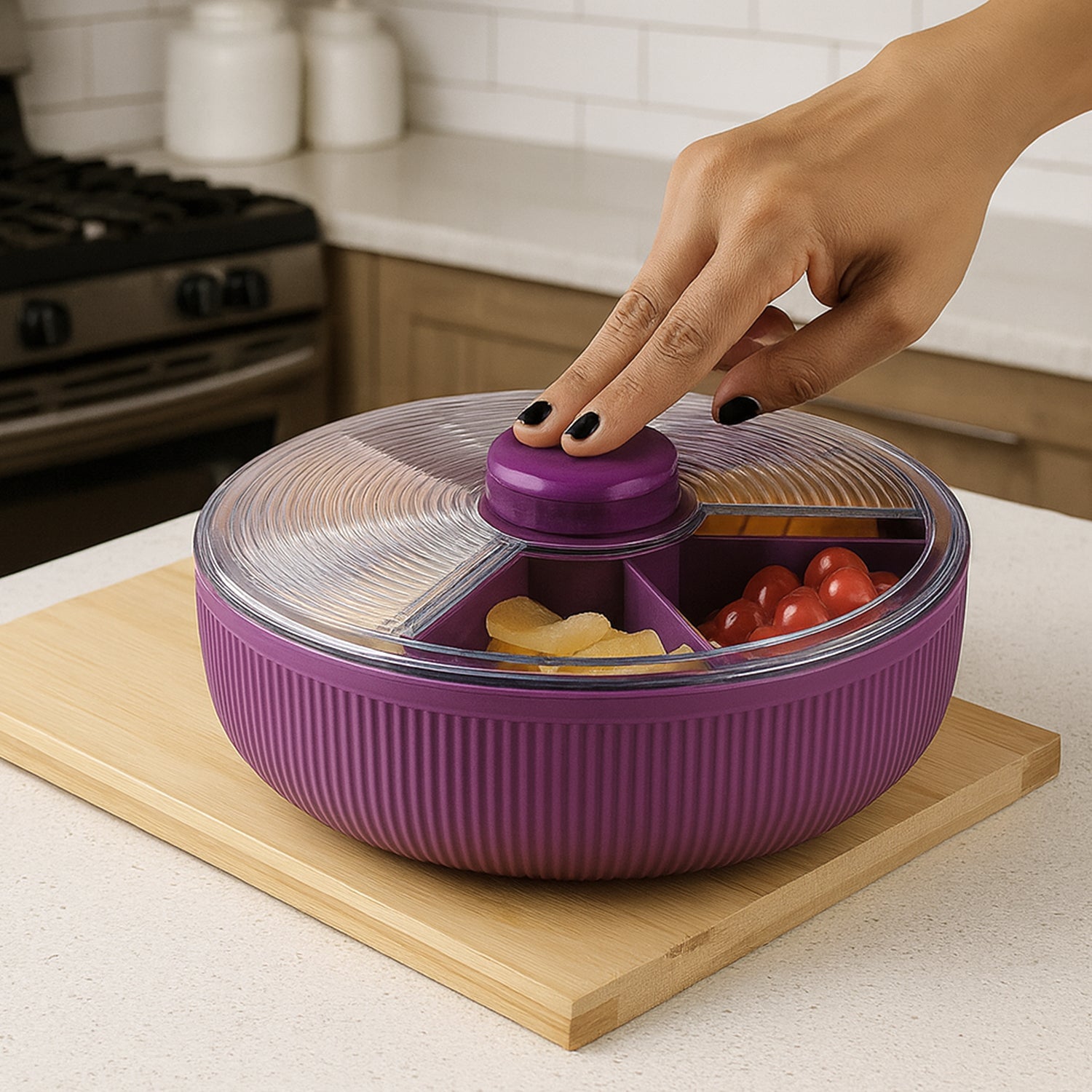 Supermom Multipurpose Round Rotating Dry Fruit & Snack Storage Container (1 Pc) Supermom Multipurpose Round Rotating Dry Fruit & Snack Storage Container (1 Pc)